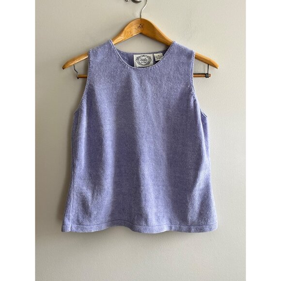Stitches In Time Sweaters - VTG Stitches in Time Chenille Sleeveless Sweater Womens M Lilac Cottage 90s